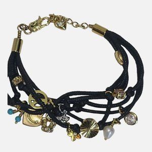 Vintage Juicy Couture Black Multi-Strand Corded Gold Charm Bracelet